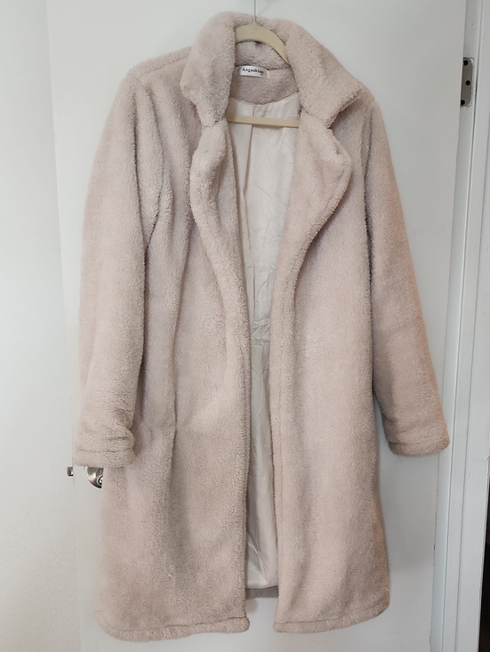 Angashion Jackets & Blazers - Plush Teddy Coat in Soft Light Beige - Long Open Front Jacket